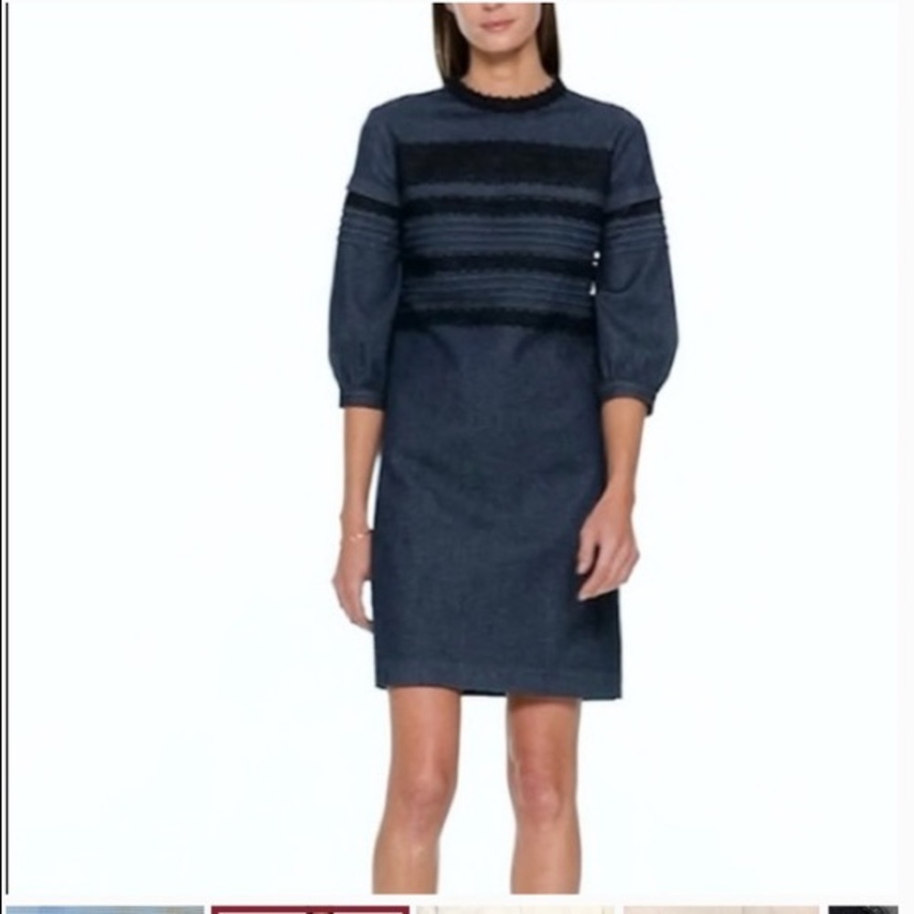 Banana Republic Denim Pintuck & Lace Shift Dress